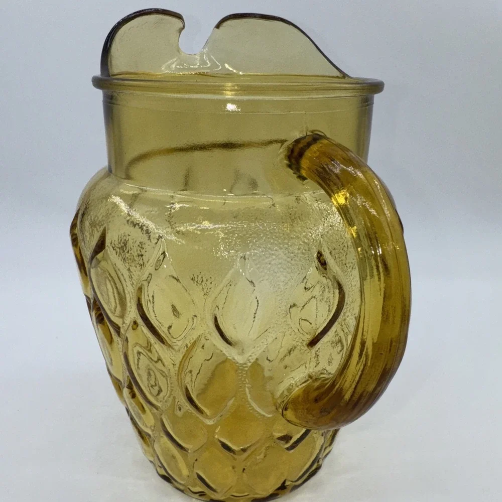 Glass Pitcher w/Ice Lip Anchor Hocking Madrid Amber‎ Honey Gold 78 oz Diamond